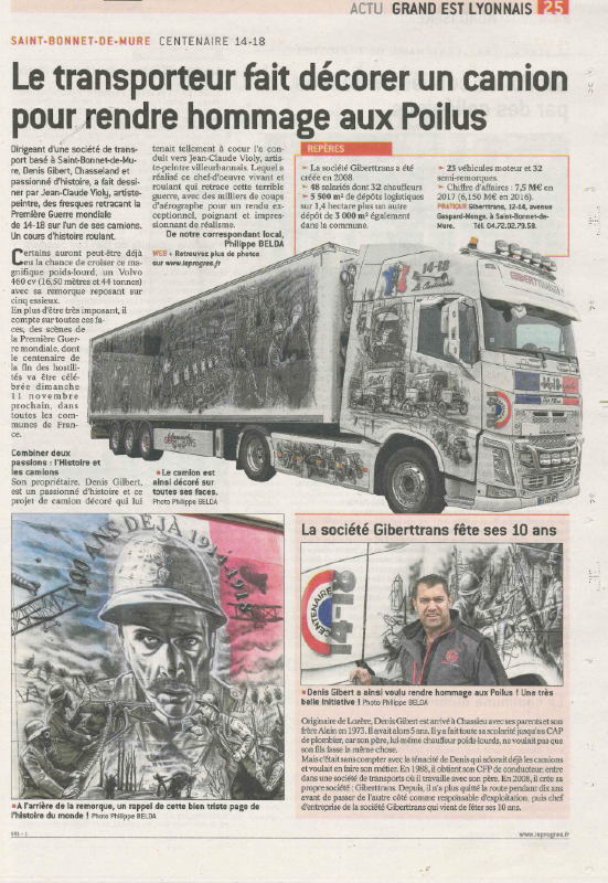 Notre camion du Centenaire mis à l'honneur dans Le Progrès